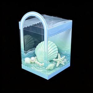 Boîte d'emballage pliable transparente en PVC pour gâteaux, personnalisée avec impression florale, conteneur à dessert en plastique avec fenêtre transparente pour boulangerie et cadeaux - Product Image 6