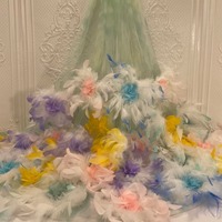 Tissu de robe extensible tricoté en trame, avec broderie jacquard en maille de plumes, paillettes et PVC, orné de strass 3D, fait main, 0,91 m = Taille 1