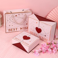 Boîte cadeau créative haut de gamme à double porte avec gaufrage doré pour la Saint-Valentin, avec un design rose pour adolescentes