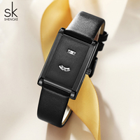 Montre-bracelet pour femme, délicate et unique, rectangulaire, cadran carré, bracelet en cuir fin, mouvement à quartz