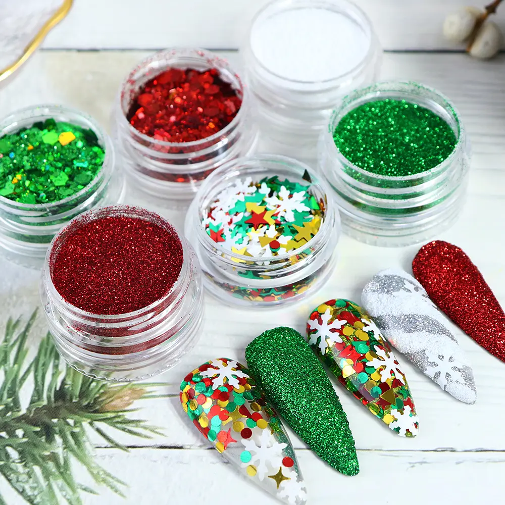 2023 Novo Uma peça engarrafada Natal Nail Art Lantejoula Glitter Ornamentos