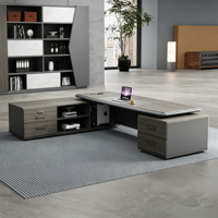Bureau de direction en forme de L, table moderne pour patron avec espace pour ordinateur, double tiroirs, armoire latérale réversible