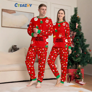 Conjunto de Pijamas de Poliéster de Manga Longa para Pais e Filhos - Estilo Estampado para Família com Design de Meninos, Meninas, Bebês e Cães - Product Image 2