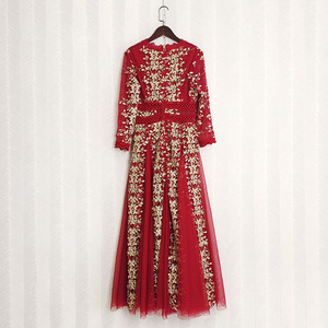 <span class=keywords><strong>Robe</strong></span> longue en maille à <span class=keywords><strong>pois</strong></span> pour femmes, nouvelle collection printemps 2023, col en v, broderie Lurex, manches 3/4, maille blanche et <span class=keywords><strong>rouge</strong></span> - Product Image 2