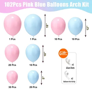 Roze En Blauwe Ballon Slinger Boog Kit 102Pcs Roze Blauwe Latex Ballonnen Voor Jongens Meisjes Geslacht Onthullen Baby Shower Decoraties