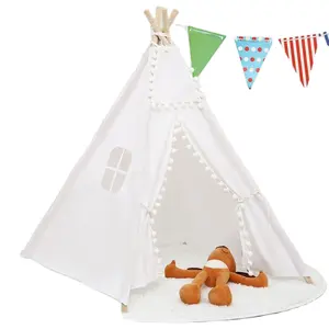 Kids Opvouwbare Play Tent, Wit Canvas Teepee Indoor Outdoor Games Playhouse Grote Kinderen Teepee Tent//