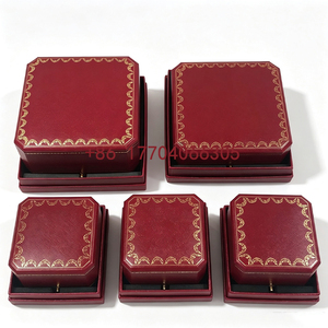 Luxury Style Red Ring Jewelry <b>Box</b> Hot Stamped Gold Decor <b>Velvet</b> Interior Wedding Engagement Ring <b>Storage</b> Gift Jewelry <b>Box</b> - Product Image 3