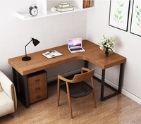 AILICHEN Bureau d'ordinateur moderne en noyer européen en forme de L pour PC et ordinateur portable en bois massif avec cadre en métal Chambre à coucher et bureau à domicile