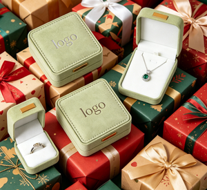 Boîte à bijoux de luxe en velours vert sauge avec design gaufré et coins arrondis, vente en gros, logo personnalisé, directement de l'usine - Product Image 5