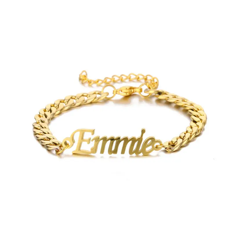 Stainless Steel Men Name Bracelet Personalized Gold Letters Adjustable 5mm Cuban Chain Nameplate Bracelet Unisex Custom Jewelry