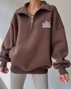 Pullover con mezza Zip da donna personalizzato felpe con cappuccio in cotone 100% <span class=keywords><strong>felpa</strong></span> oversize con <span class=keywords><strong>collo</strong></span> <span class=keywords><strong>a</strong></span> <span class=keywords><strong>Polo</strong></span> rovesciato da donna - Product Image 1