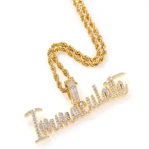 Zuanfa Hip Hop Bling takı 3mm halat zincir delikanlı elmas mikro kaplamalı çeşitli harfler kolye kolye ilk kolye