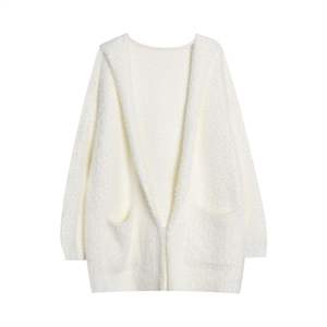 2024 nuevo Otoño de longitud media para mujer cárdigan de punto con capucha cierre de cremallera Casual suéter de invierno con estampado de logotipo frontal - Product Image 1