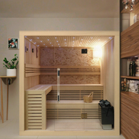 Kabin Sauna Kayu Cedar Hemlock Elektrik Tradisional dengan Tungku Batu, Ukuran Besar untuk Penggunaan Luar Ruangan, Ruang Uap, Sauna Kering