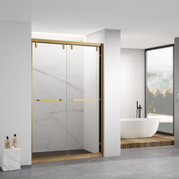 Porte de douche coulissante d'angle en verre trempé, cabine de douche pour salle de bain avec finition dorée, quincaillerie en acier inoxydable SUS304