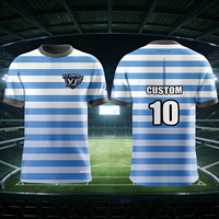 Maillot de football de haute qualité, bleu ciel et blanc, doux pour la peau, à rayures vintage, col côtelé, pour compétition sportive rapide