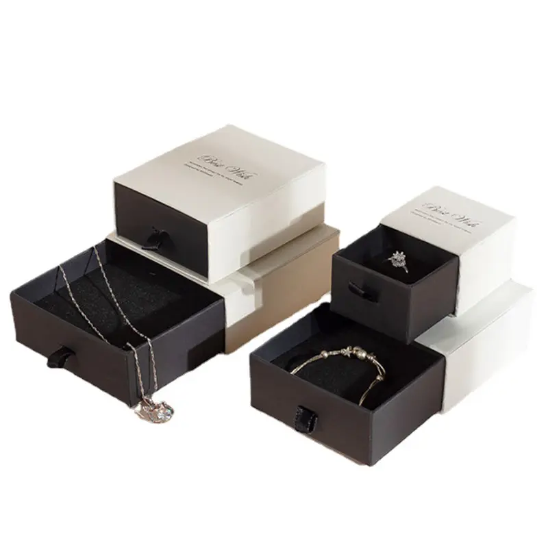 Caixa de papelão tipo gaveta de papelão branco estampada em cores personalizadas, caixa de jóias tipo colar, caixa de presente, caixa de desenho