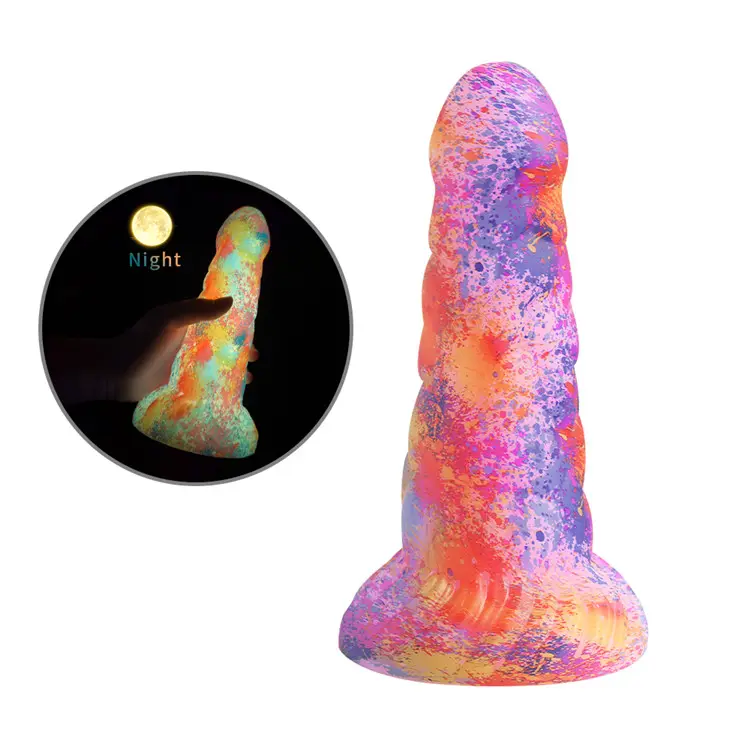 Ferramentas de Masturbação Feminina Soft Glow In The Dark Dildo Impressão Vibrador Realista Com Forte Ventosa