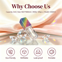 ISMAN Tube de brillant à lèvres à grand applicateur, bouteille carrée transparente vide 5ml, emballage cosmétique en strass colorés, vente en gros