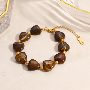 Collar DIY de Acero Inoxidable con Cuentas de Resina con Estampado de Leopardo y Corazón, Chapado en Oro de 18k, Cadena en Y, Joyería de Regalo - Product Image 3