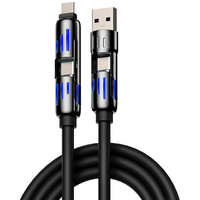 Kabel Pengisian Daya Cepat USB Type C Multi Port 4 in 1 240W Grosir dengan Lampu LED Biru 1M 1.5M 2M untuk Ponsel IPhone Android