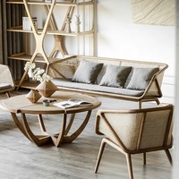 Canapé trois places en rotin massif Wabi-sabi, design sable, pour salon et loisirs à domicile