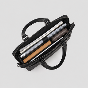 Sac de travail long en cuir véritable à fermeture éclair unique, mallette noire étanche à main, sacoche épaisse pour documents pour homme, sacoche d'affaires pour femme - Product Image 2