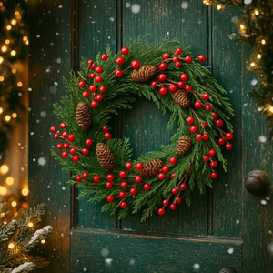 40cm China <b>Christmas</b> Wreath <b>Garland</b> Yellow LED <b>Lights</b> Eco-Friendly Modern Style AAA Battery Powered for Indoor Wall Window - Product Image 3