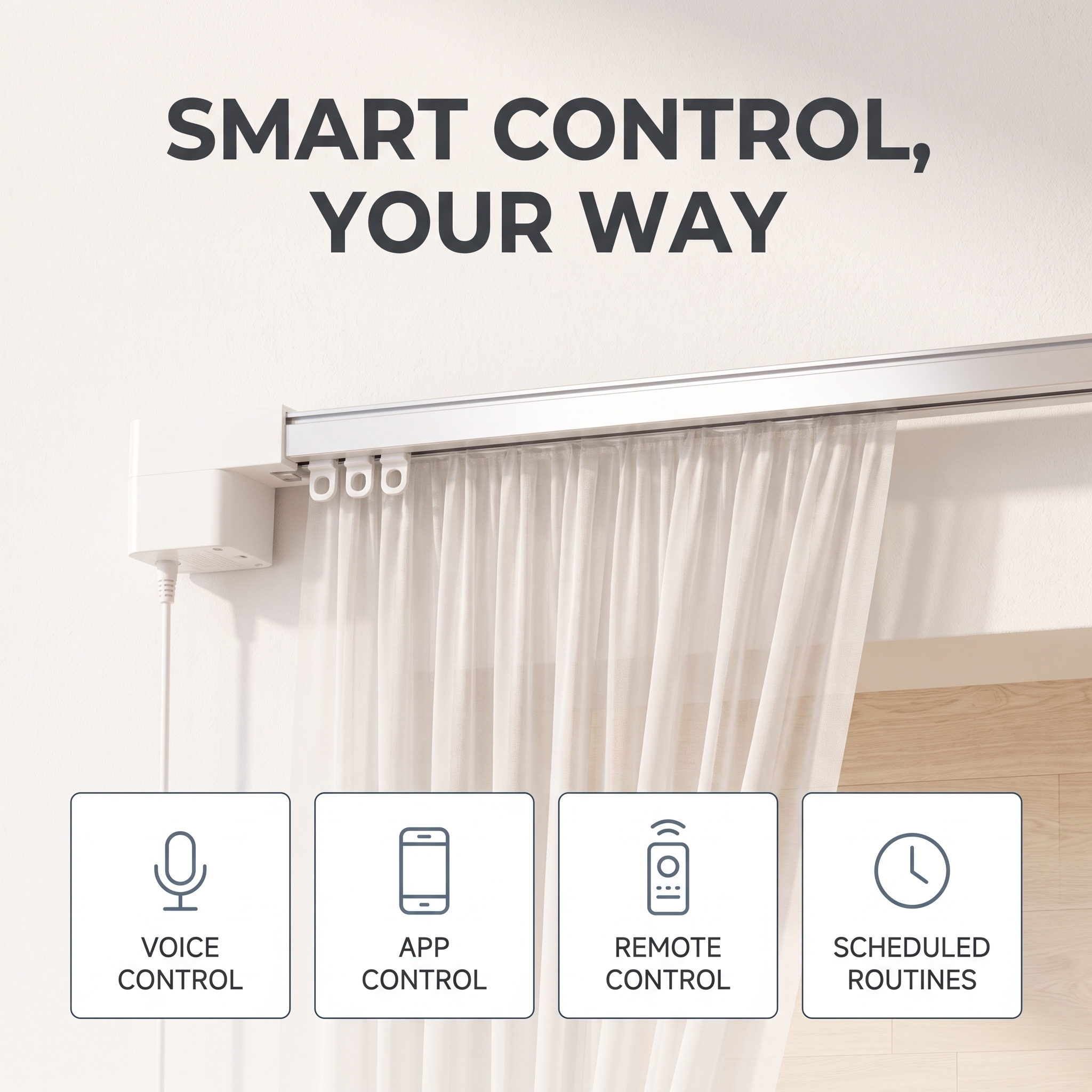 Minisoul Modern Smart Curtain Track Motorized Rail WiFi Remote App Control Quiet Under 45dB Holds Up To 66 Lbs For Living Room · image 8
