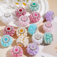 Perle acriliche fantasia sfuse fai da te, a forma di rosa, con catena in metallo argentato e strass trasparenti per penne decorabili e creazione di gioielli