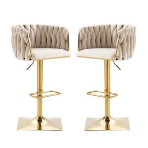 Silla de <span class=keywords><strong>Bar</strong></span>, muebles altos nórdicos para mostrador, respaldo de terciopelo de Metal dorado, cocina de lujo, taburete alto moderno de cuero, sillas de <span class=keywords><strong>Bar</strong></span> para mesa de <span class=keywords><strong>Bar</strong></span> - Product Image 2