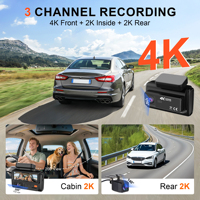 Caméra embarquée triple objectif 4K+2K+2K avec caméra de recul, enregistreur vidéo de conduite WiFi GPS 3 canaux pour voitures