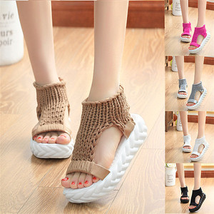 Sandales en crochet pour femmes noires beiges faites à la main avec talon épais nouveau Design botte de hauteur de cheville pour l'automne printemps été chaud - Product Image 2