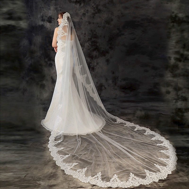 Hot Bride Embroidery Lace Veil Wedding Trailing Tulle  display picture 1