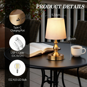 Lámpara de mesa de bronce estilo europeo E27 LED con USB para dormitorio, sala de estar, decoración de escritorio - Product Image 5