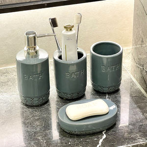 Ensemble de vanité en céramique gris <span class=keywords><strong>ardoise</strong></span> haute brillance 4 pièces avec pompe chromée pour maison contemporaine et espace de lavage d'hôtel - Product Image 1