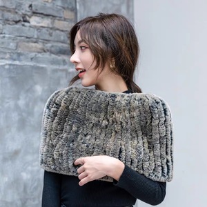 Thời trang của phụ nữ mùa đông <span class=keywords><strong>snood</strong></span> và vai bọc tay dệt kim co giãn Rex Thỏ lông vòng khăn hai mặt - Product Image 3