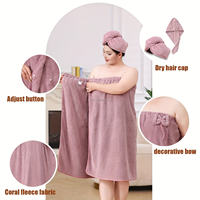 Ensemble de bain en polyester pour filles, personnalisé, motif grande fleur mignonne, bonnet de bain épais absorbant l'eau pour sécher les cheveux