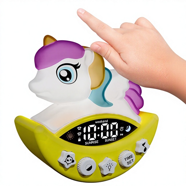 Cartoon Design Digital Desk Clock with Wake Alarm Night Light Sleep Training