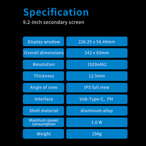 TURZX 9.2英寸<span class=keywords><strong>usb</strong></span>-c辅助屏幕IPS 1920x462计算机状态CPU GPU内存监控面板Windows 10 11 Free-AIDA64 - Product Image 5