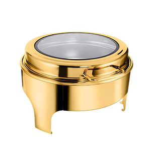 Chauffe-<span class=keywords><strong>Plat</strong></span> Électrique Rond Doré avec Couvercle en Verre pour Buffet – Équipement de Restauration Professionnel Noir - Product Image 1