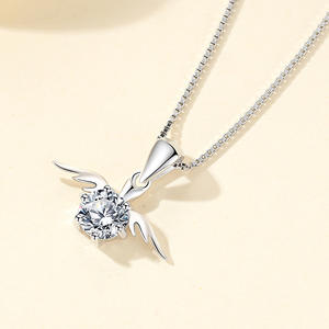 D378 925 plata esterlina Ángel beso COLLAR COLGANTE Simple circón alta calidad para mujer joyería regalo (excluyendo cadena) - Product Image 4