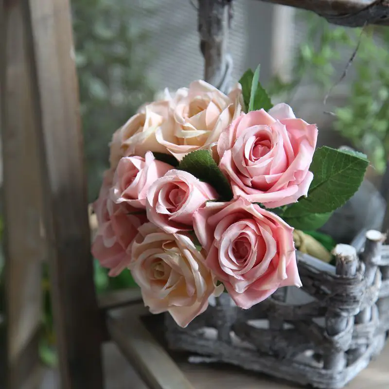 SN-Z1004การจัดดอกไม้ตกแต่งดอกไม้ประดิษฐ์มือผูกผ้าไหมกุหลาบช่อดอกไม้เจ้าสาวดอกไม้ประดิษฐ์งานแต่งงาน