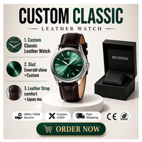 Montre classique en cuir personnalisée OEM pour homme, analogique à quartz, cadran vert, acier inoxydable, usine de montres certifiée BSCI CE pour homme