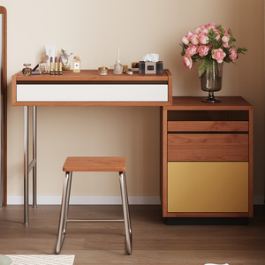Vintage Solid Wood <b>Dressing</b> <b>Table</b> With Drawer <b>Storage</b> Cabinet Bauhaus Style Extendable <b>For</b> Small Apartments Master Bedroom - Product Image 2
