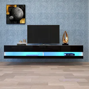 Living Room Furniture Free Standing Wall Mounted Floating LED 80" wooden TV Stand Cabinet