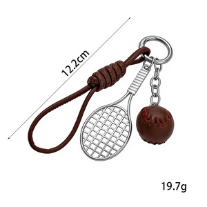 Porte-clés en métal en forme de raquette de tennis, <span class=keywords><strong>mini</strong></span> porte-clés en cuir PU avec balle de tennis, breloque de sac, pendentif de sac à dos, accessoire pour les amateurs de sport - Product Image 2
