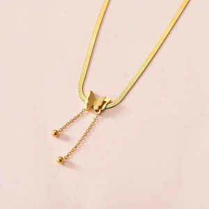 Delicate Tassel Snake <b>Chain</b> Necklace <b>Titanium</b> Stainless Steel Butterfly Gold Plated Necklace - Product Image 3