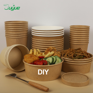 Disposable Take Away Kraft Paper Salad <b>Bowl</b> <b>with</b> PET <b>Lid</b> Kraft Paper <b>Bowl</b> - Product Image 1