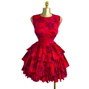 Women's Red Floral Tiered <b>Mini</b> Dress - Sleeveless Fit-and-Flare Party Gown Dresses Fashion - Product Image 1